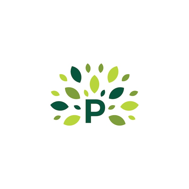 P letter tree leaf nature mark green logo vector icon illustration