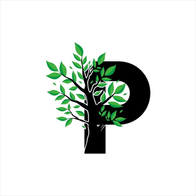 P letter with tree logo design icon symbol