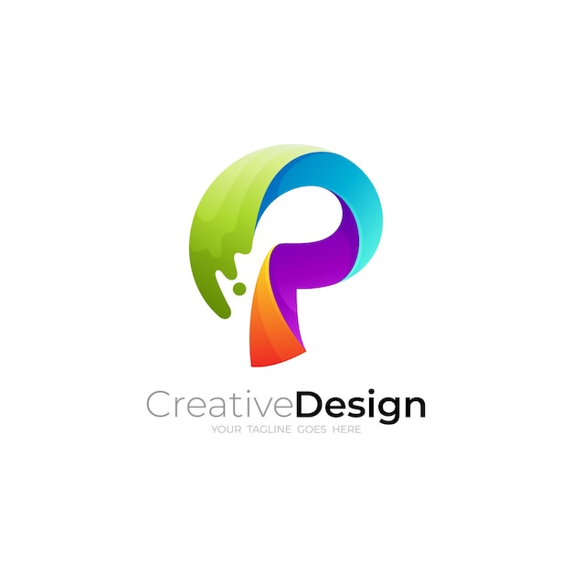 P logo colorful Letter P logo with swoosh design template colorful