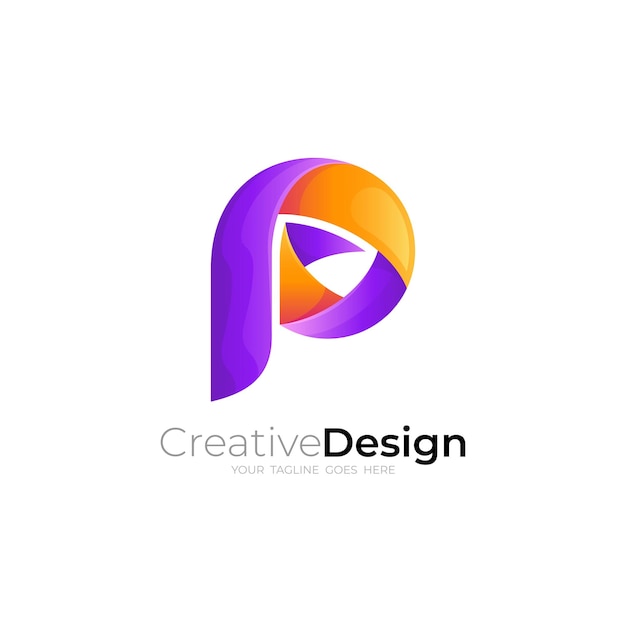 Вектор Шаблон логотипа p буква p логотип с красочным дизайном