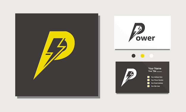 P Power letter en bliksem energie logo ontwerp