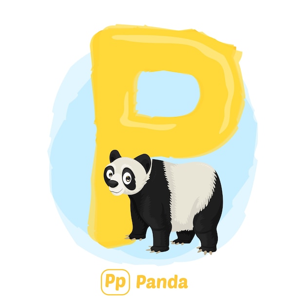 P voor panda. premium illustratie tekenstijl van alfabet dier voor onderwijs