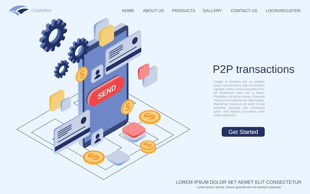 P2P transactions flat 3d isometric vector concept illustration