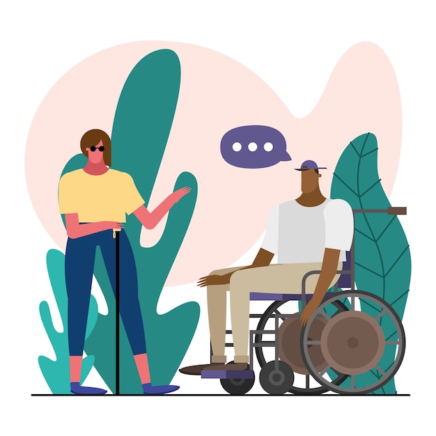 Paar blind en rolstoel karakters illustratie ontwerp