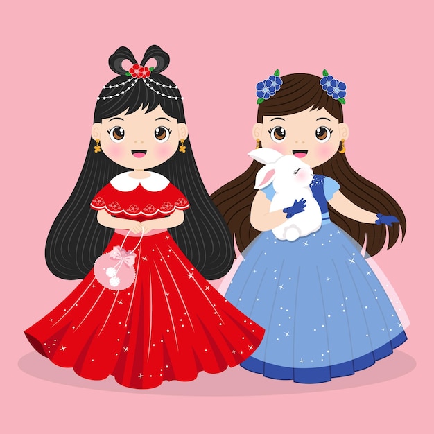 paar chinees meisje in mooie jurk illustratie