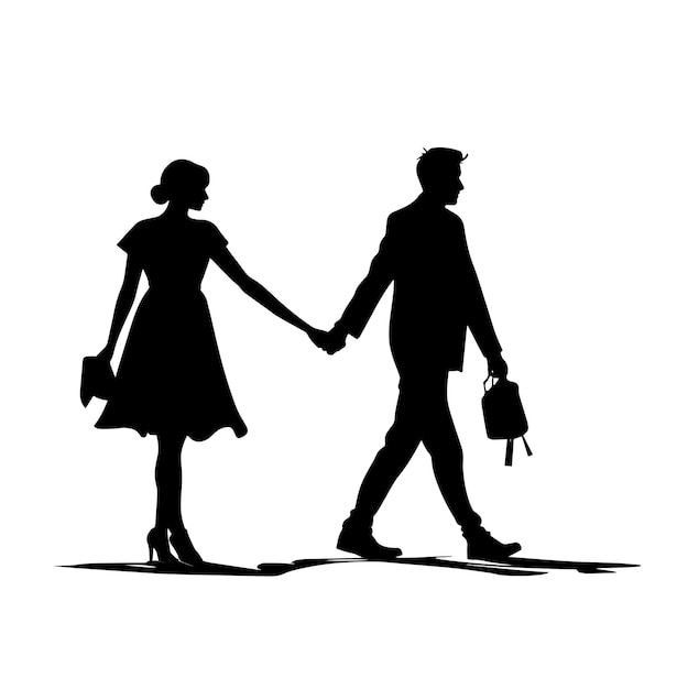 Paar hand in hand lopen samen Paar liefdevolle mensen silhouetten