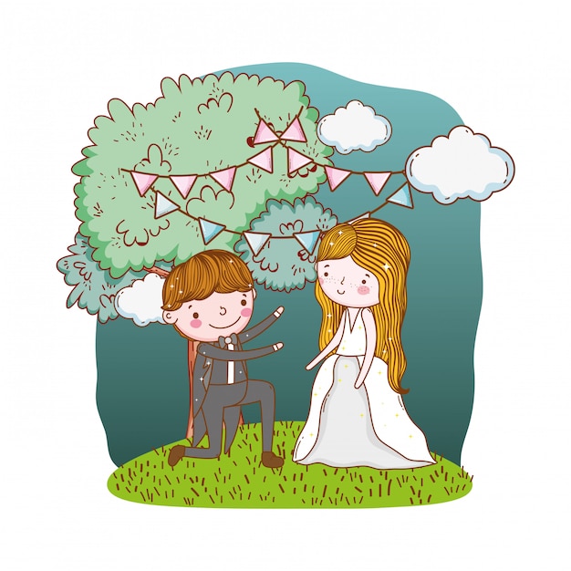 Paar huwelijk cute cartoon