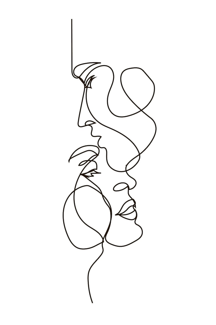 Vector paar in lijnstijl man kuste vrouw in had handtekening met één lijn