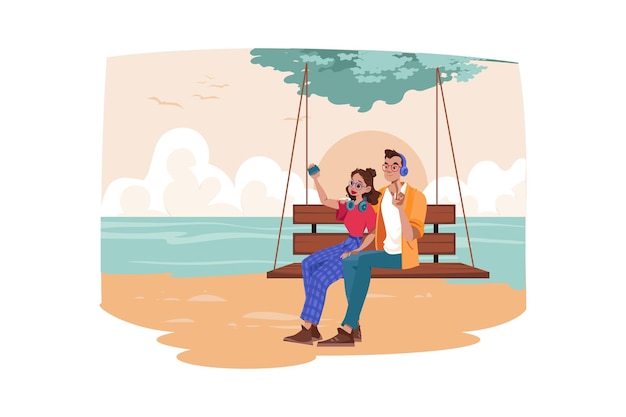 Vector paar in love illustratieconcept een vlakke afbeelding geïsoleerd op een witte achtergrond