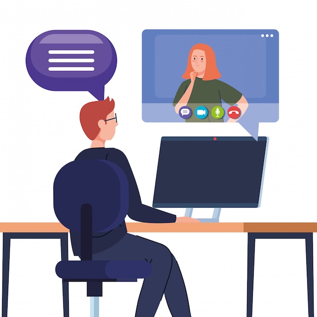 Paar in videoconferentie in computer