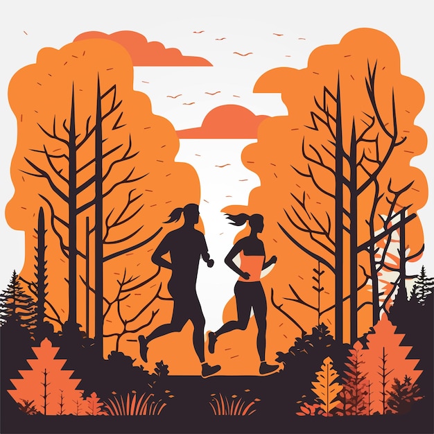 paar joggen silhouet vectorillustratie