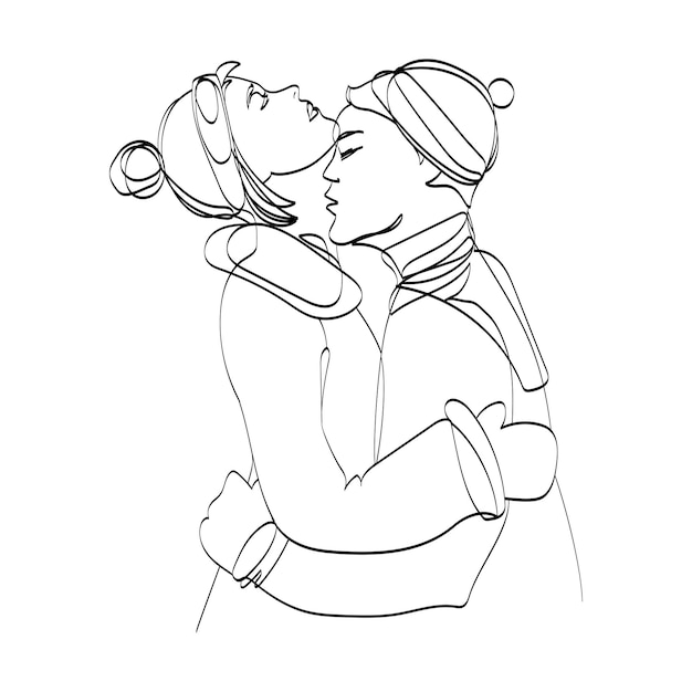 Paar jonge gelukkige mensen vrouw en man knuffelen hand getrokken schets Vector schets illustratie