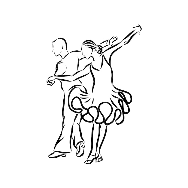 Paar latijnse dansers, schets vectorillustratie