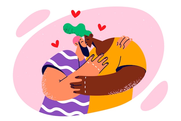 Paar man en vrouw kussen hartstochtelijk na lange scheiding of breuk in relatie