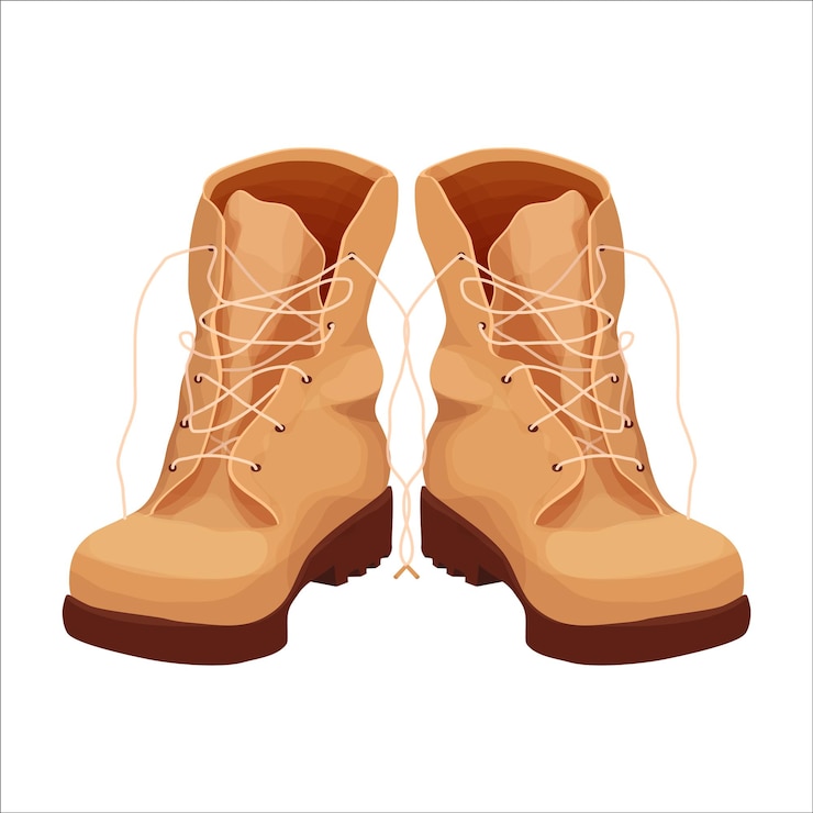 Vector paar militaire laarzen bergreisschoenen in cartoonstijl