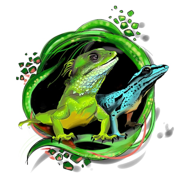 Paar reptielen CartoonReptile embleem sjabloon vector Illustration