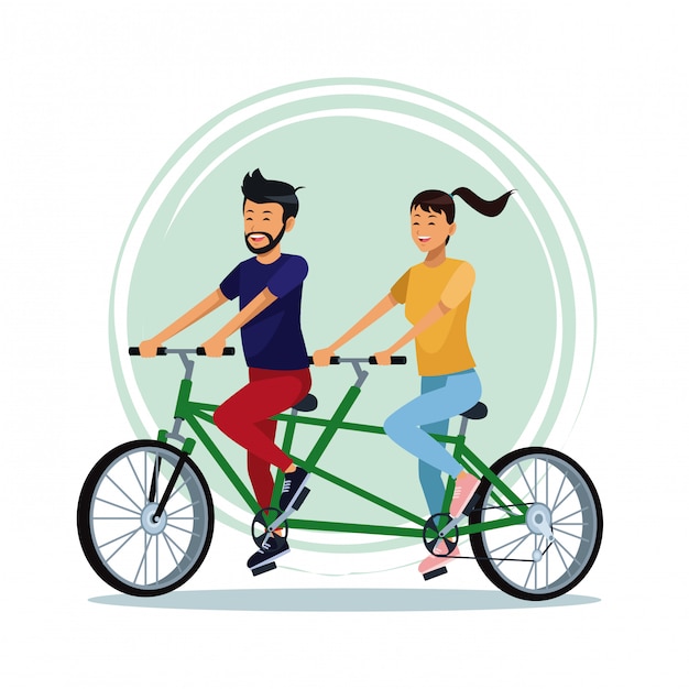 Paar rijden dubbele fiets cartoon