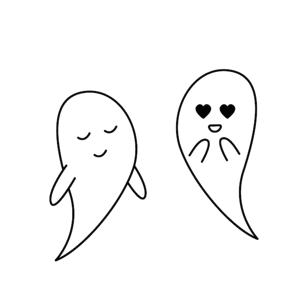 Vector paar schattige geesten. halloween stripfiguren doodle. hand getrokken schets vector geïsoleerd