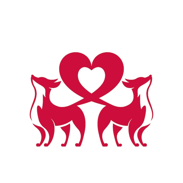 Paar vos met liefde pictogram ontwerpen sjabloon Fox valentijn ontwerp concept logo logo element voor sjabloon