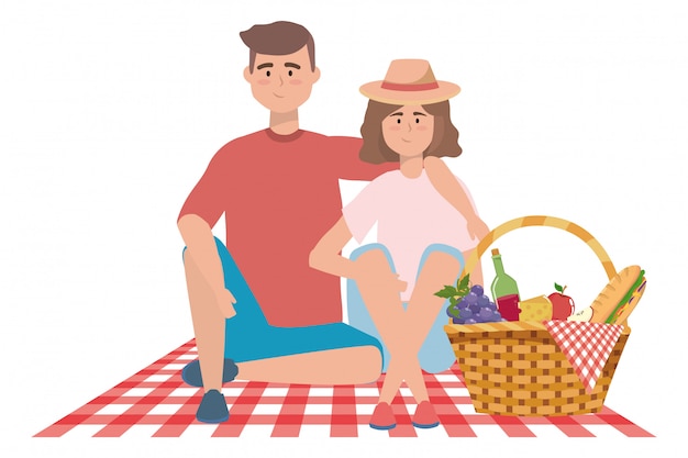 Paar vrouw en man met picknick