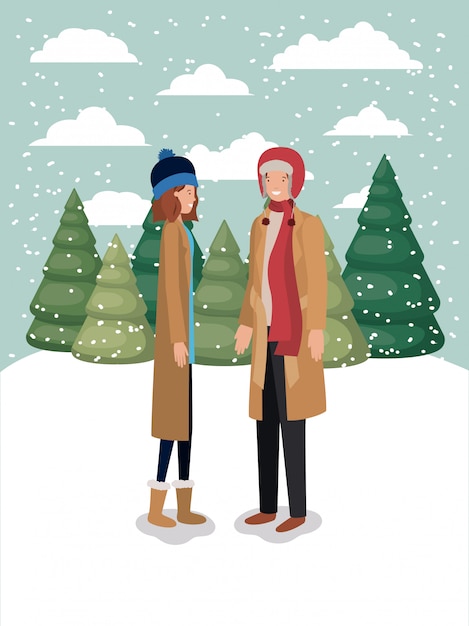 Paar vrouwen in snowscape met winterkleren