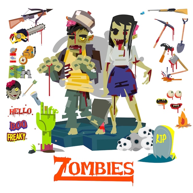 Vector paar zombies met spookachtige elementen