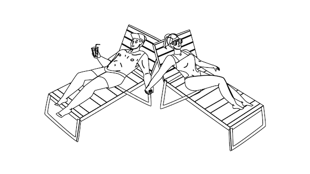 Paar zonnebaden genieten op zee strand samen vector