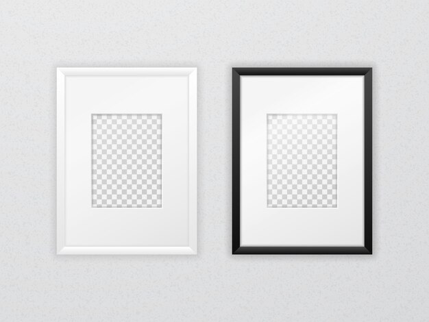 Paar zwart-witte frames die aan de muur hangen verticale rechthoekige framesjabloon