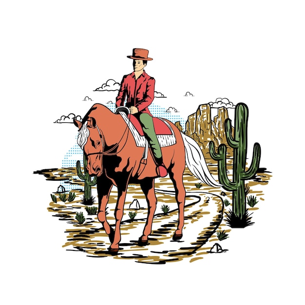 Paard en cowboy Illustratie