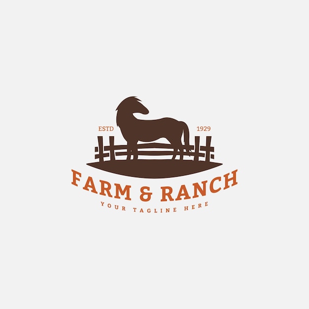 Paard en houten hek silhouet voor boerderij ranch vintage retro logo ontwerp