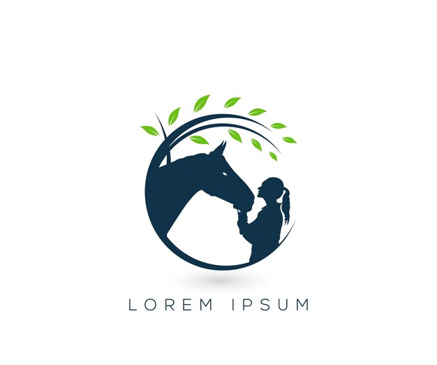 paard en meisje logo ontwerp platte achtergrond sjabloon illustratie