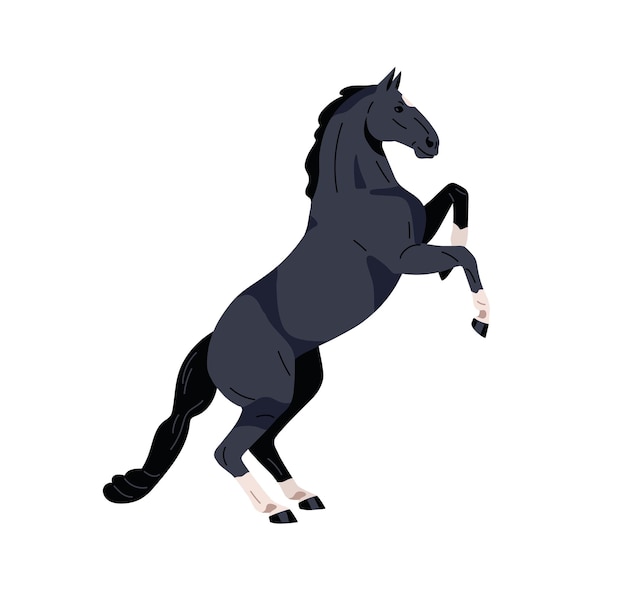 Paard in fokpositie staand op achterpootjes Wilde hengst prachtige mustang in prachtige positie Steed in beweging zijbeeldprofiel Vlakke vectorillustratie geïsoleerd op witte achtergrond