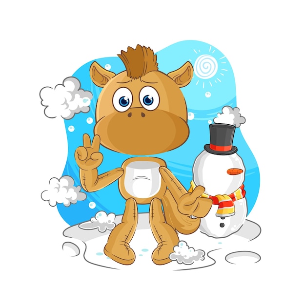 Paard in koude winter karakter cartoon mascotte vector