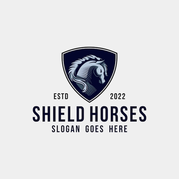 Paard in Shield Logo Vector Design sjabloon embleem mascotte vectorillustratie