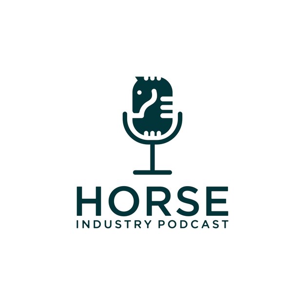 Paard Podcast Logo Microfoon Ontwerp Logo Vector