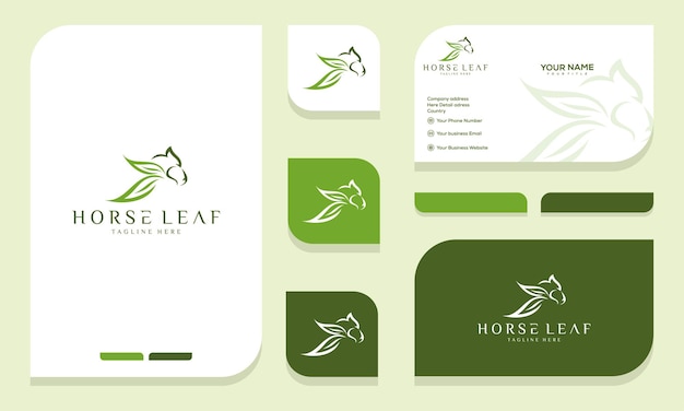 Paard wildlife animal leaf naturally logo ontwerp en visitekaartje