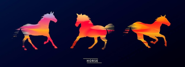 Paarden silhouetten met kleurrijke vlekken binnenin