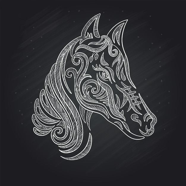 Paardenhoofd op een zwarte achtergrondChalk Print Logo Vector illustration