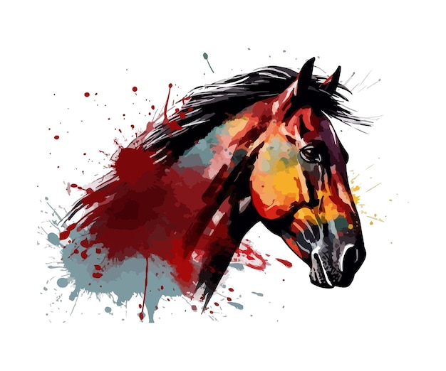 Paardenhoofd op witte achtergrond met kleurrijke verfspatten Vectorillustratie Generatieve AI