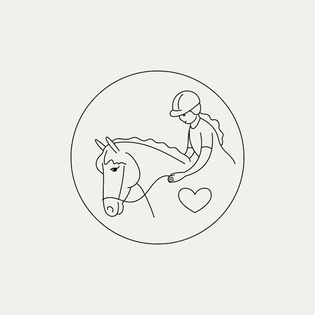 Paardrijden doodle lijn pictogram Vector schets illustratie van meisje op een paard