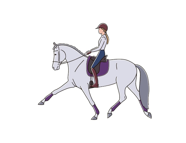 Vector paardrijden dressuur vector illustratie paardensport ruiter dravend paard