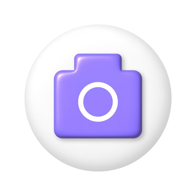 Paars camerabeeldje op witte ronde knop 3d cartoon design element Vector illustratie