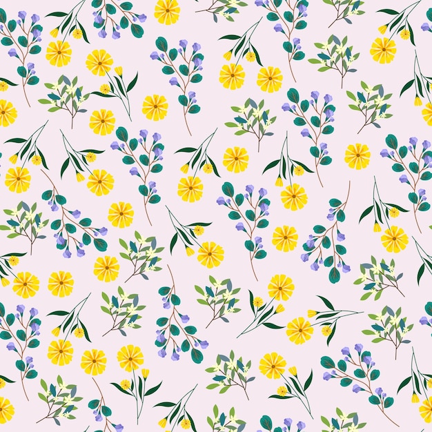 Vector paars en geel bloemen naadloos patroon