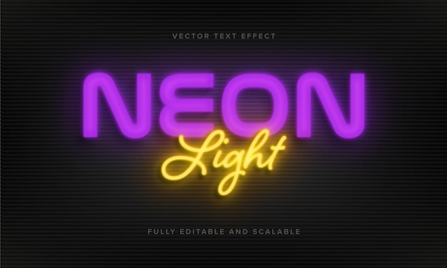 Paars en geel neonlicht vector teksteffect