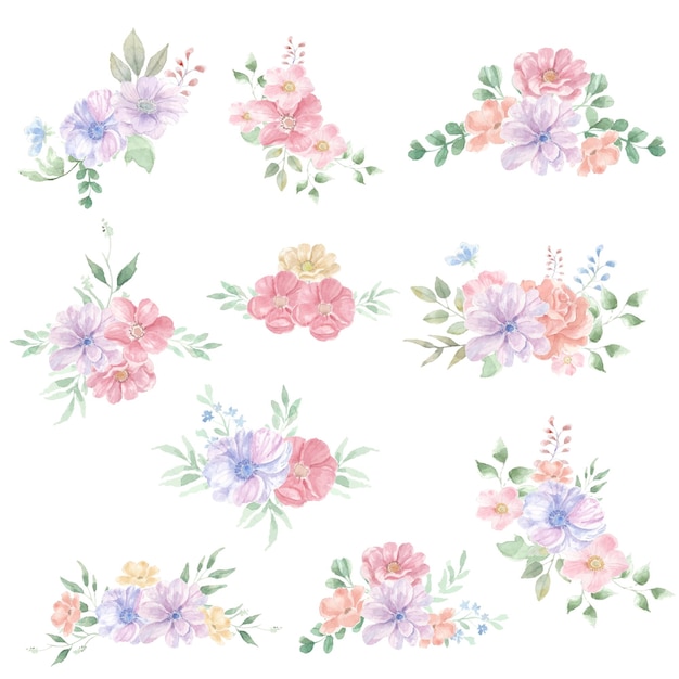 Paars en roze anemoon aquarel bloemstuk