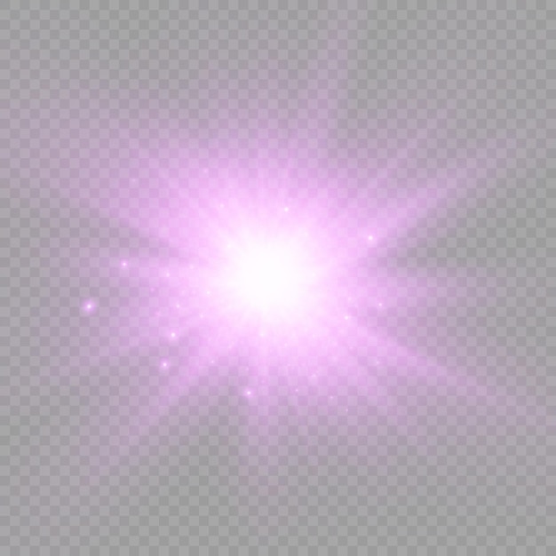 Vector paars gloeiend licht uitbarsting gloed helder ster violet zonnestralen lichteffect zonneschijn