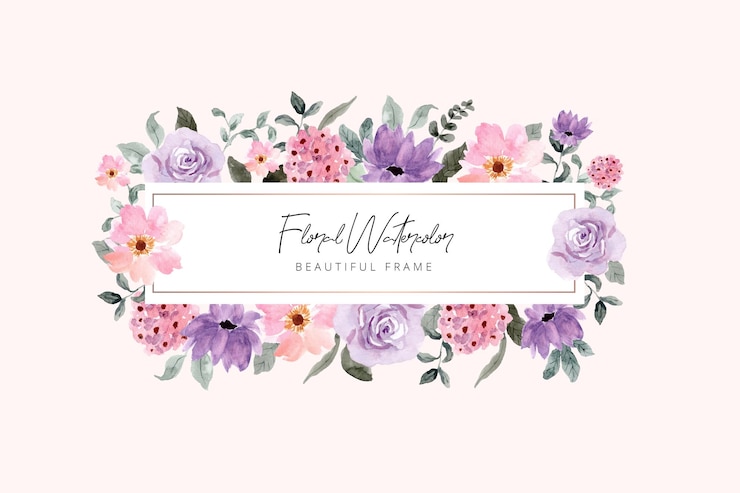 Vector paars roze aquarel bloemen frame