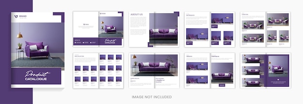 Paarse 16 pagina's productcatalogus brochure ontwerp vector