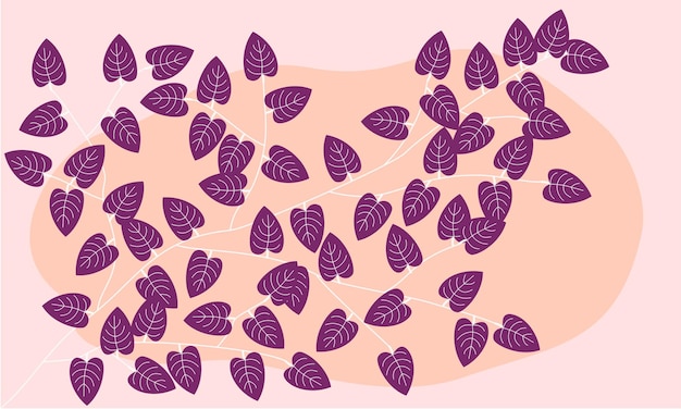 Paarse bladeren op paarse achtergrond, geïsoleerde gele kleur, vectorillustratie