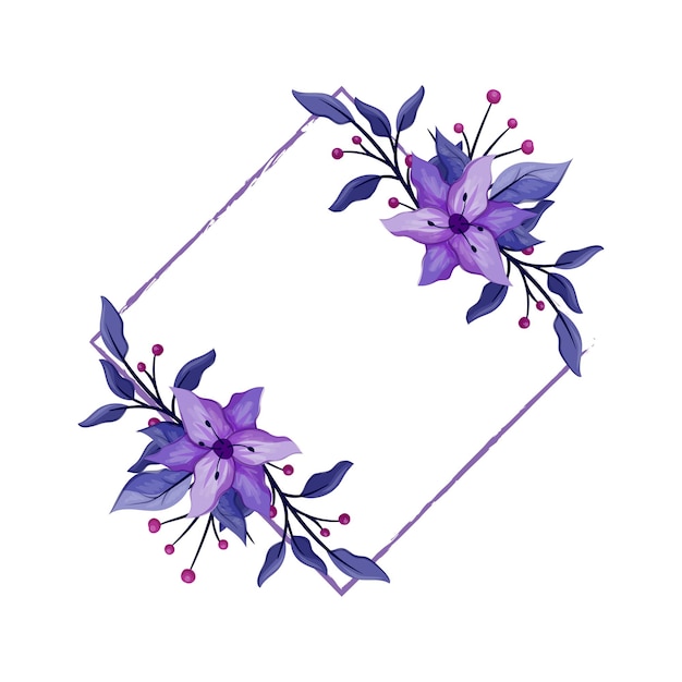 Vector paarse bloem met paarse lijn aquarel bloemen vierkant frame luxe bloemen elementen botanische achtergrond